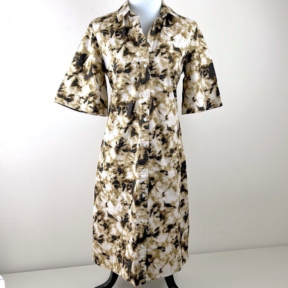 Samsoe Samsoe Demi short sleeved button up shirt dress in camo clay size Large - Picture 2 of 11